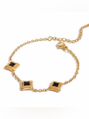 18K Gold Plated Black Square Charm Bracelet